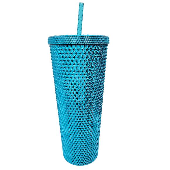 Starbucks 2023 Summer Teal Bling Metallic Studded Venti 24 OZ Cold Tumbler New - Picture 3 of 7